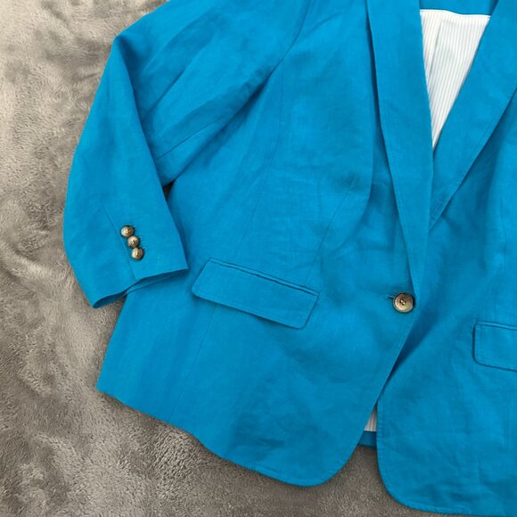 Talbots Plus Blue Linen One Button Blazer Women's size 20W - Picture 2 of 6